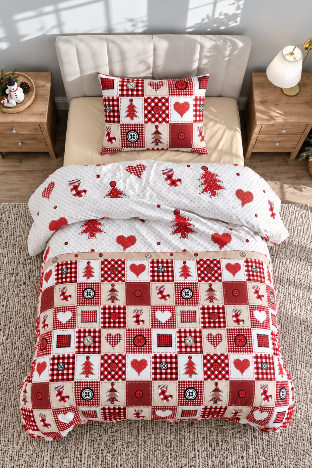 %100 Pamuk Christmas Heart Ranforce Nevresim Takımı | Yılbaşı Temalı Desenli
