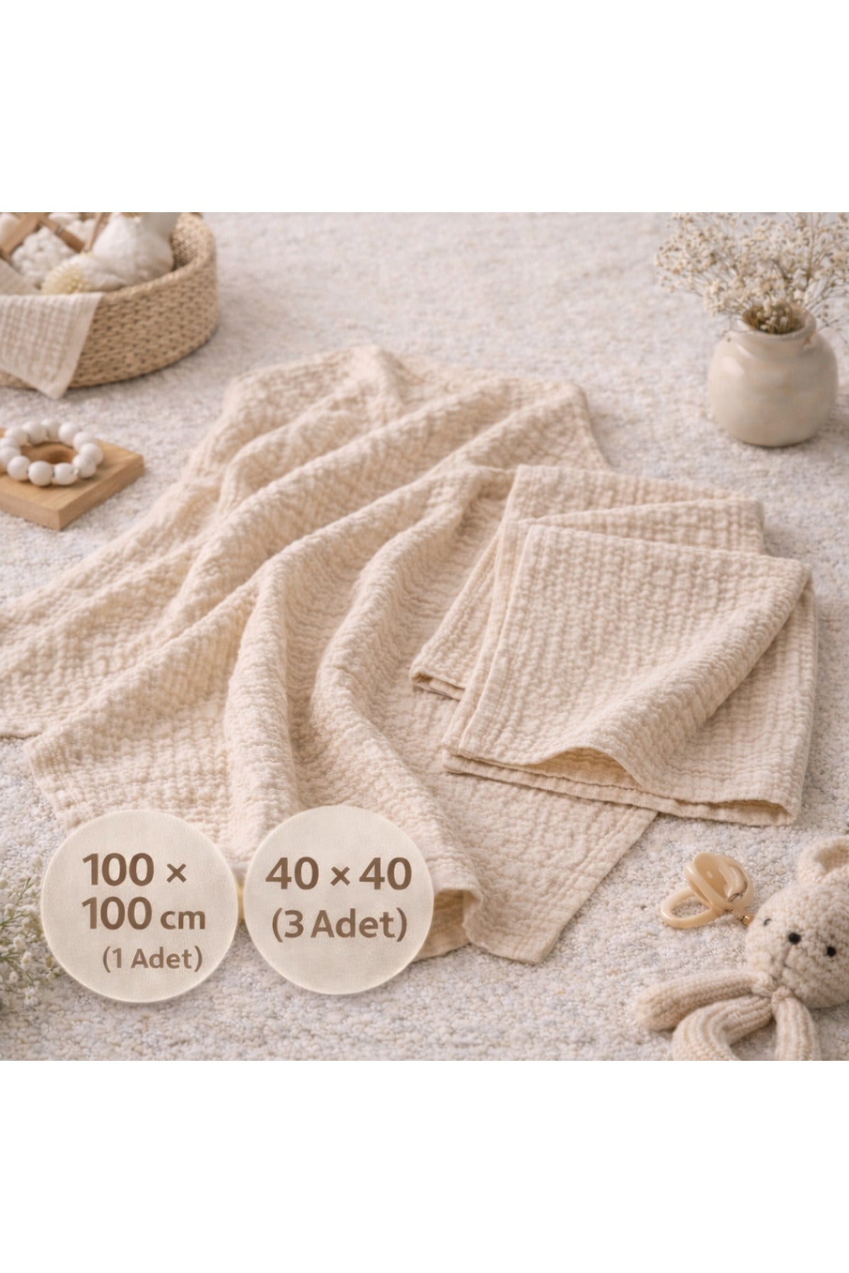 Müslin Bebek Örtüsü ve Bez - %100 Pamuk ( 2 Kat )