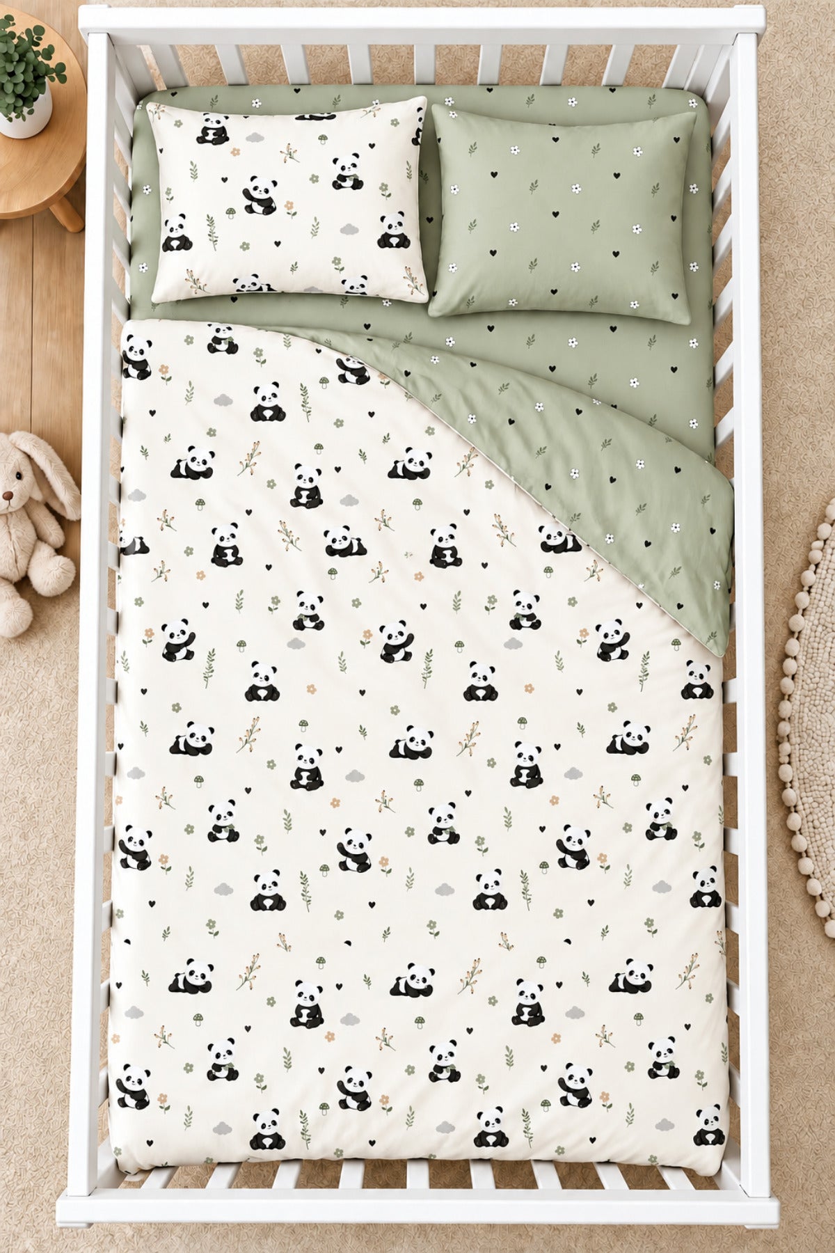 Panda %100 Pamuk Ranforce Bebek Nevresim Takımı