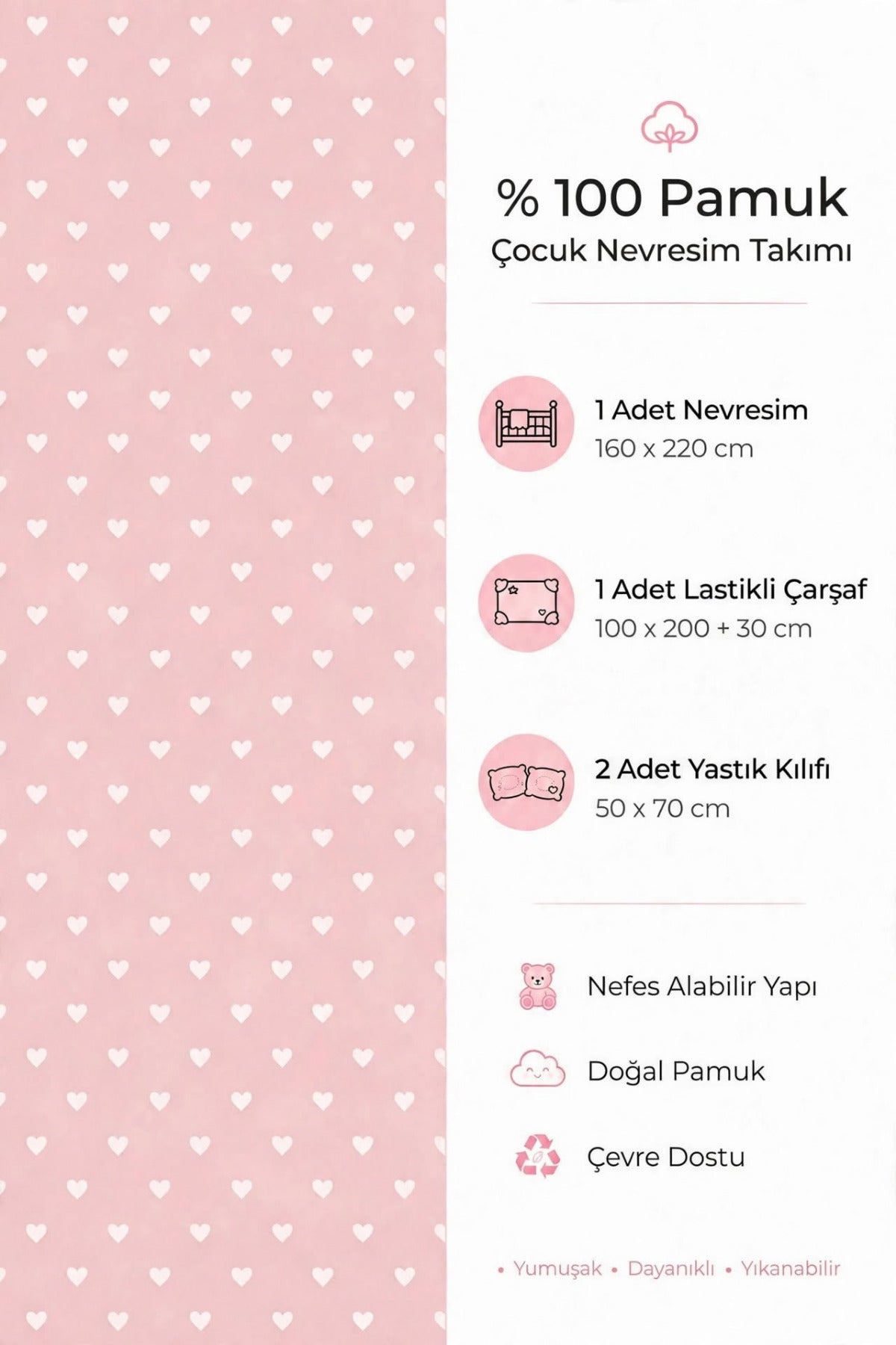 Pink Teddy %100 Pamuk Ranforce Çocuk Nevresim Takımı