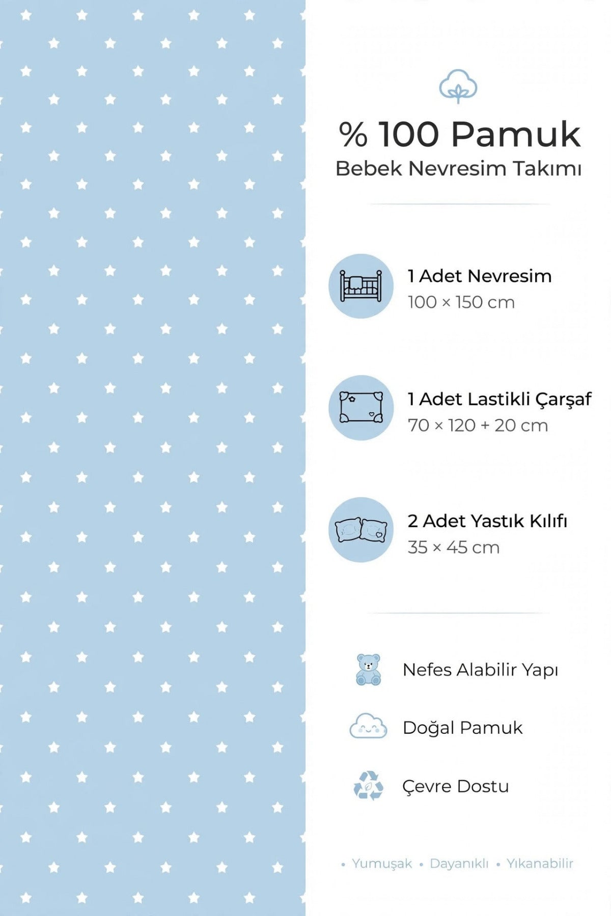 Blue Teddy %100 Pamuk Ranforce Bebek Nevresim Takımı
