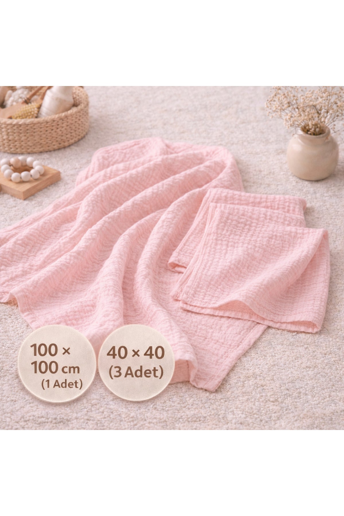 Müslin Bebek Örtüsü ve Bez - %100 Pamuk ( 2 Kat )