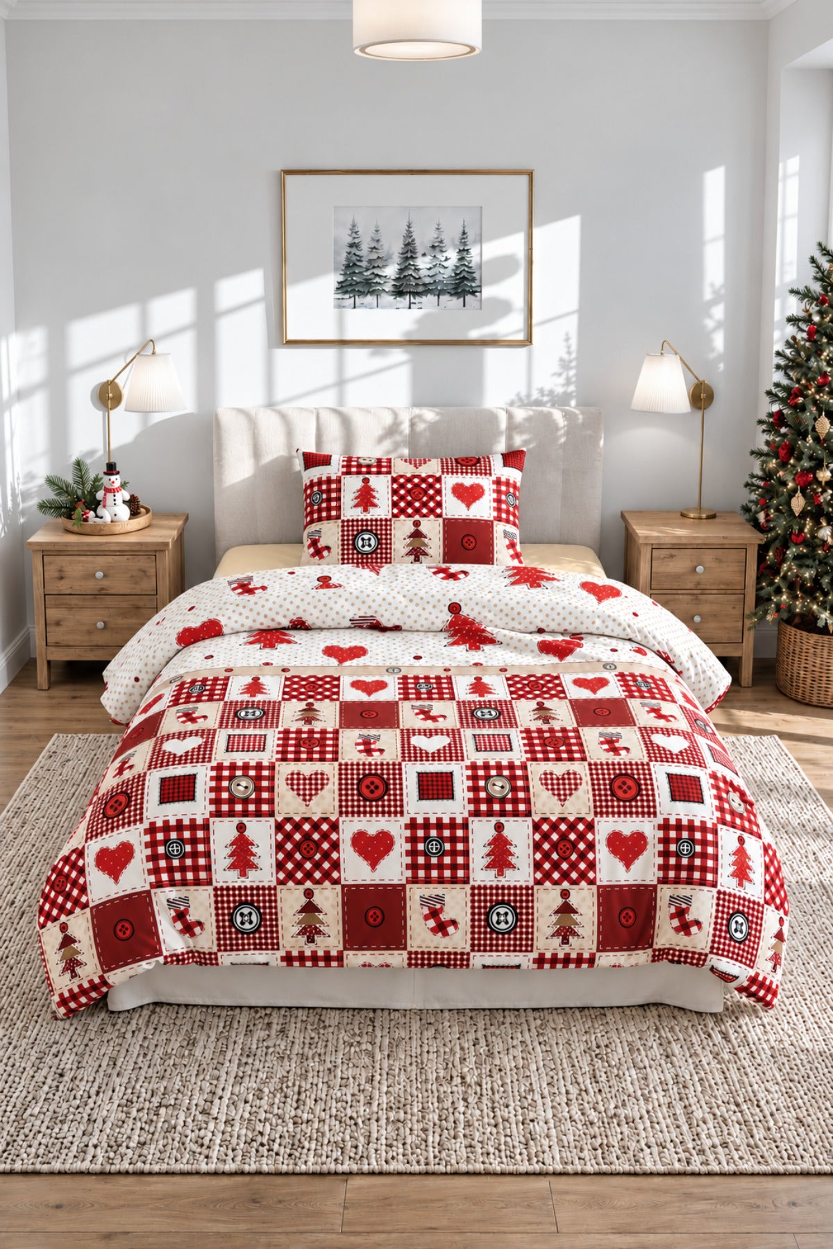 %100 Pamuk Christmas Heart Ranforce Nevresim Takımı | Yılbaşı Temalı Desenli