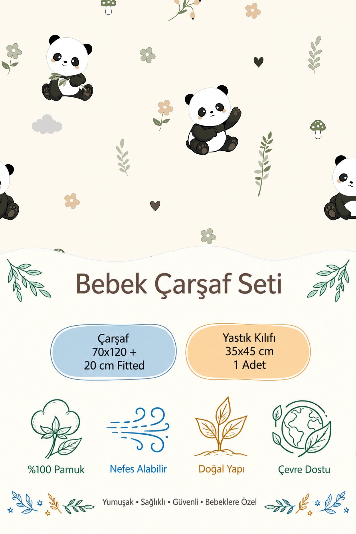 Panda %100 Pamuk Ranforce Bebek Lastikli Çarşaf Seti