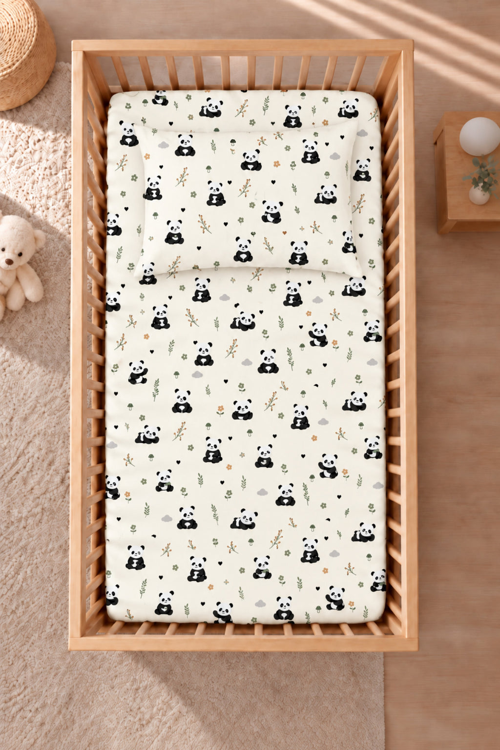 Panda %100 Pamuk Ranforce Bebek Lastikli Çarşaf Seti