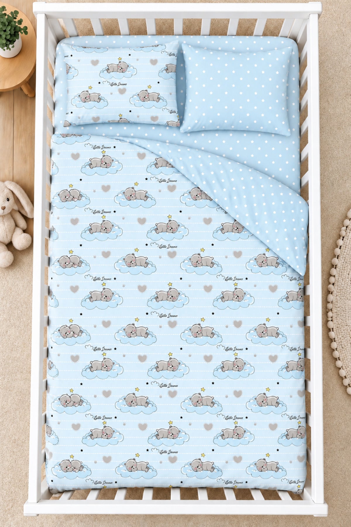 Blue Teddy %100 Pamuk Ranforce Bebek Nevresim Takımı