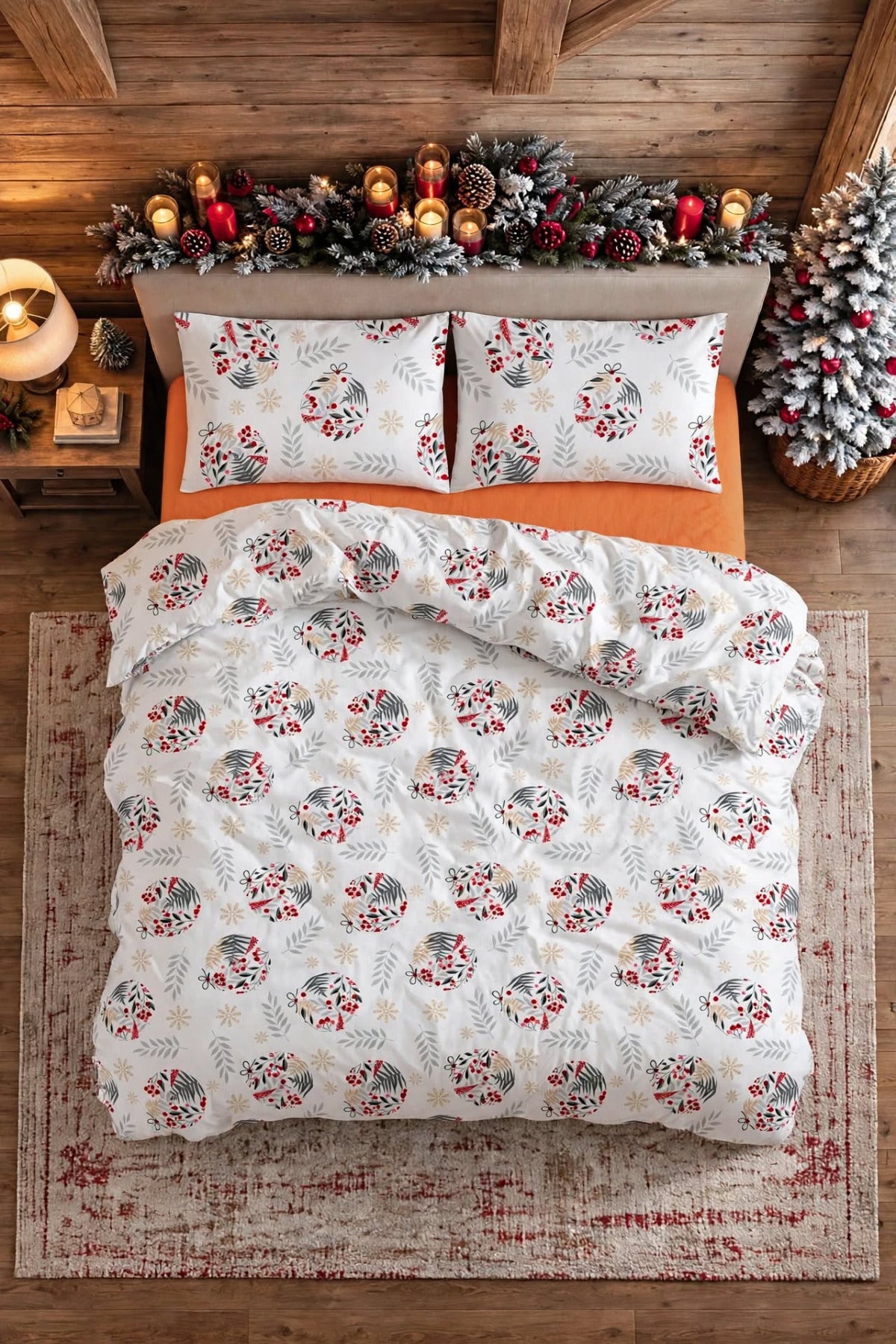 %100 Pamuk Christmas Yellow Ranforce Nevresim Takımı | Yılbaşı Temalı Desenli
