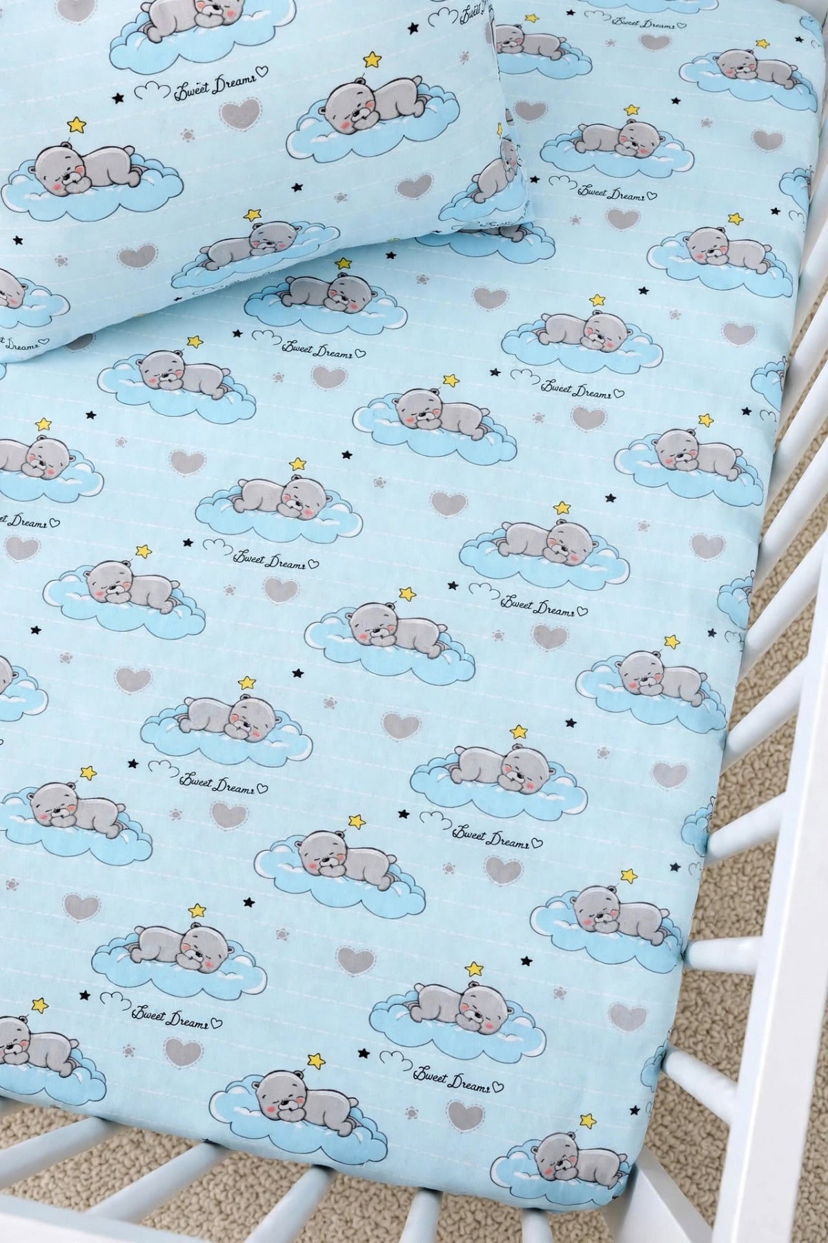 Blue Teddy %100 Pamuk Ranforce Bebek Lastikli Çarşaf Seti