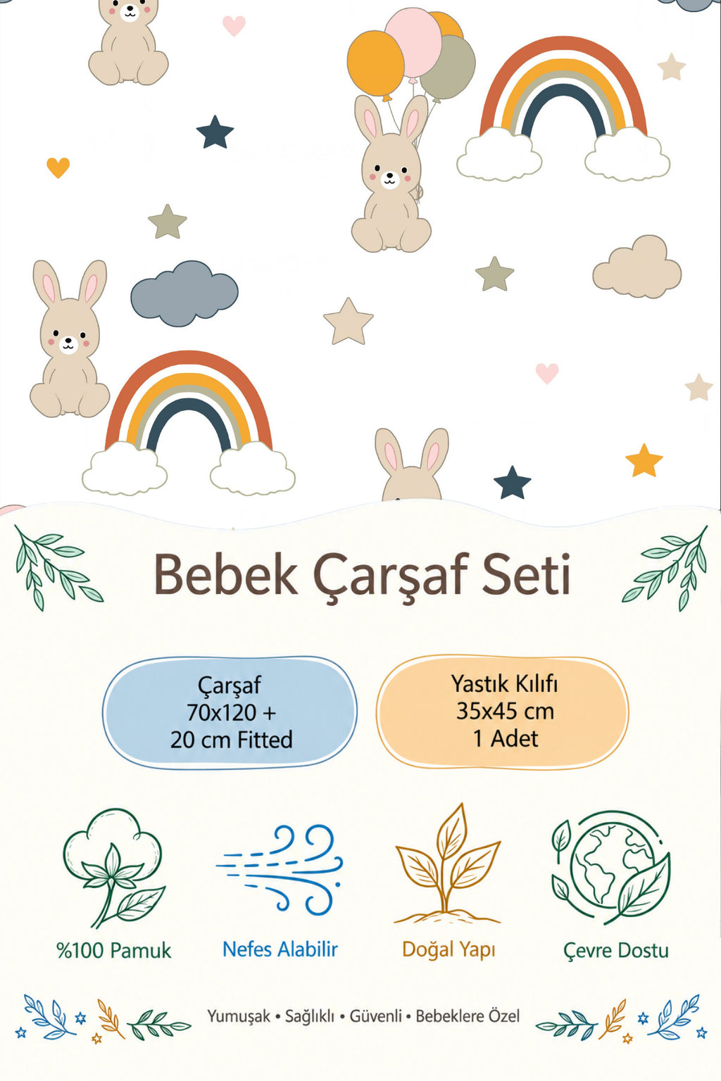Bunny %100 Pamuk Ranforce Bebek Lastikli Çarşaf Seti